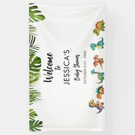 恐竜の赤ちゃんシャワーへようこそ 横断幕 (縦)