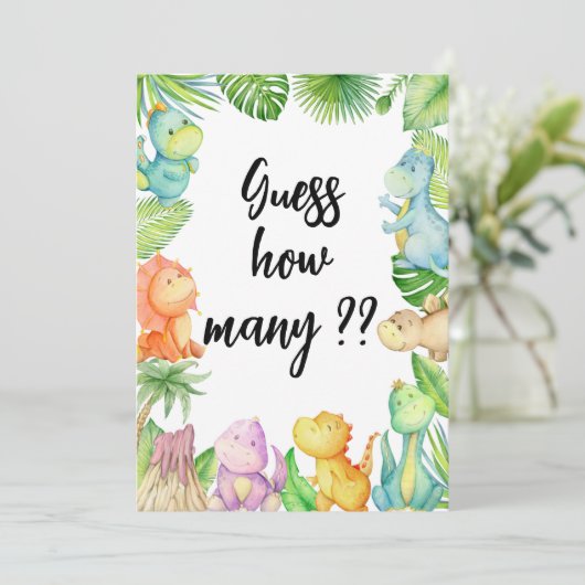 恐竜の赤ちゃんシャワーカードの数を推測 招待状 (スタンド正面)