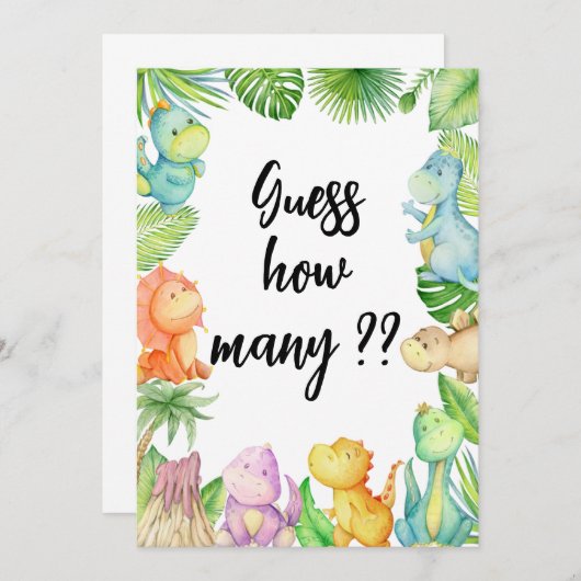 恐竜の赤ちゃんシャワーカードの数を推測 招待状 (正面/裏面)