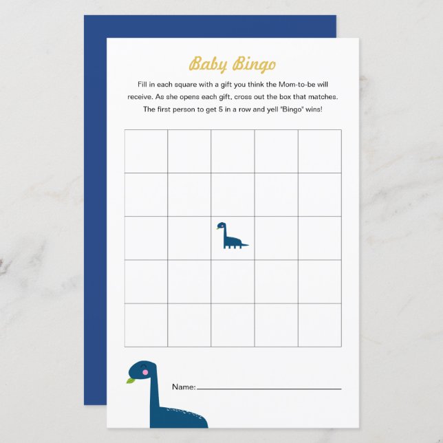 恐竜の赤ちゃんシャワーゲームビンゴ活動 (正面/裏面)