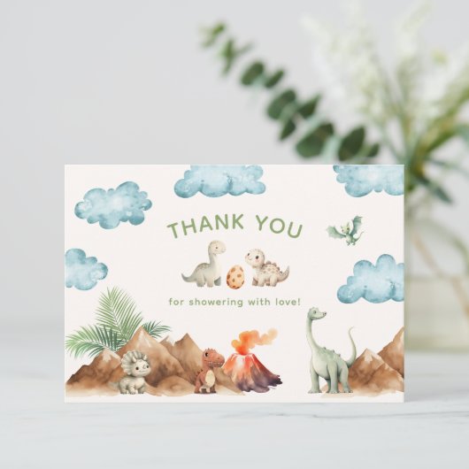 恐竜の赤ちゃんシャワーサンキューカード 招待状 (スタンド正面)