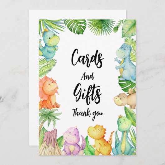 恐竜の赤ちゃんシャワーサンキューカード 招待状 (正面/裏面)