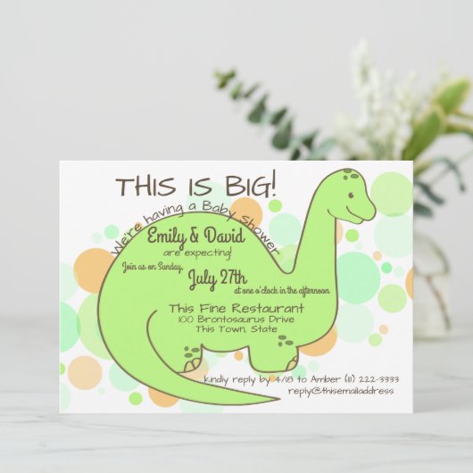 恐竜の赤ちゃんシャワーブロントサウルス 招待状 (スタンド正面)