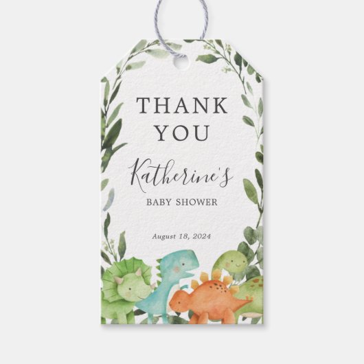 恐竜の赤ちゃんシャワーメッセージカード ギフトタグ (正面)