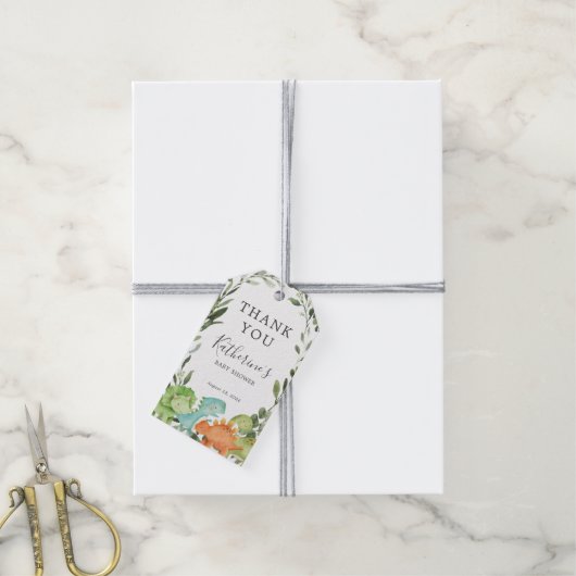 恐竜の赤ちゃんシャワーメッセージカード ギフトタグ (より糸付き)