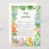 恐竜の赤ちゃんシャワー予測カード 招待状 (正面/裏面)