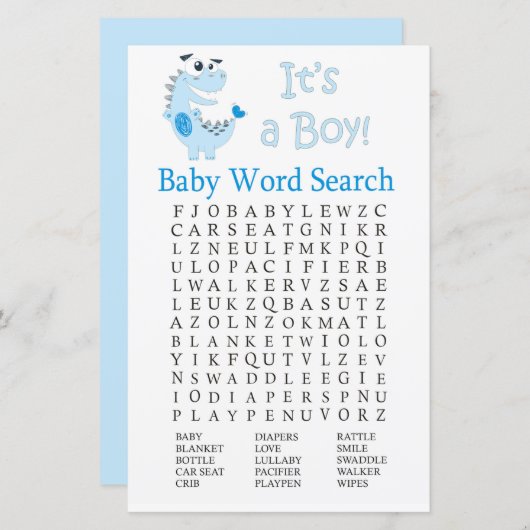 恐竜の赤ちゃんシャワー単語検索ゲーム (正面/裏面)