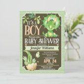 恐竜の赤ちゃんシャワー招待状少年、緑 招待状 (スタンド正面)