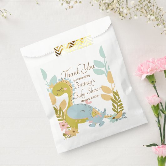 恐竜の赤ちゃんシャワー招待状 男女兼用、 フェイバーバッグ (封をした状態)