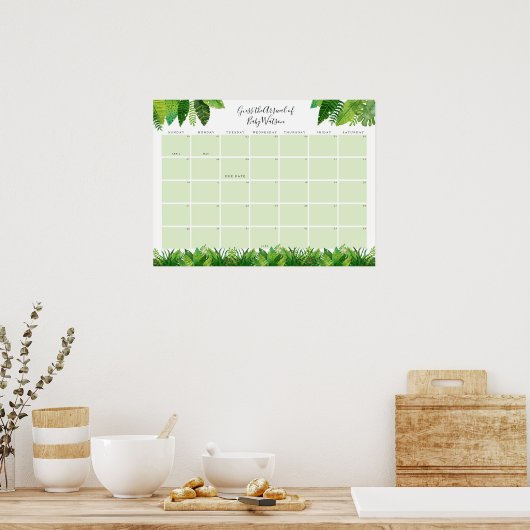 恐竜の赤ちゃんシャワー推定期日 ポスター (キッチン)