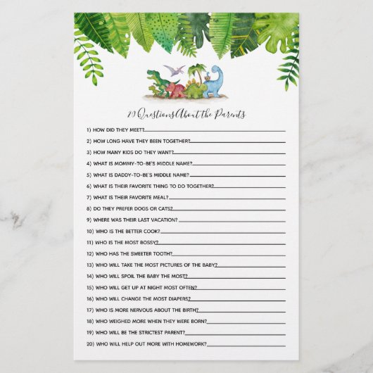 恐竜の赤ちゃんシャワー20質問ゲーム (正面)