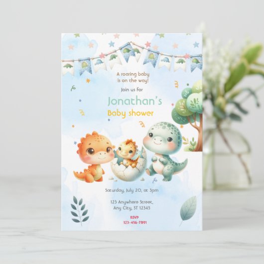 恐竜の赤ちゃんシャワー 招待状 (スタンド正面)