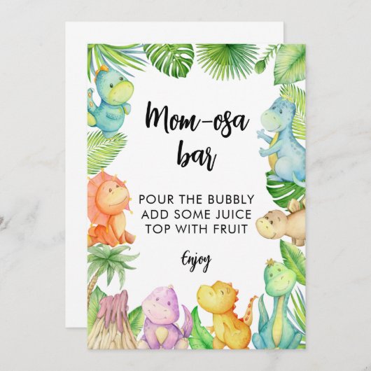 恐竜の赤ちゃんシャワーmom-osaバー標識 招待状 (正面/裏面)