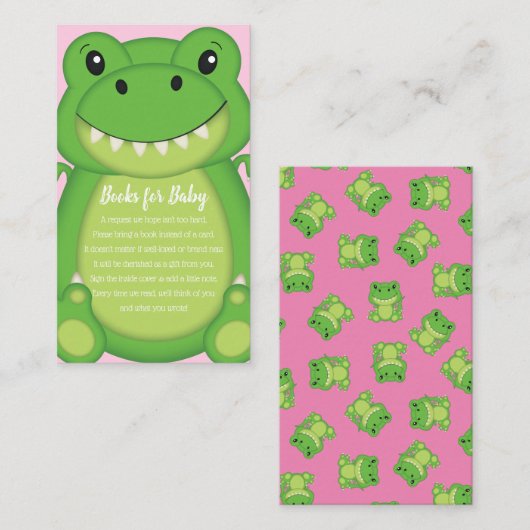 恐竜の赤ちゃんシャワーTレックスピンクの少女 エンクロージャーカード (正面/裏面)
