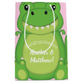 恐竜の赤ちゃんシャワーTレックスピンクの少女 ミディアムペーパーバッグ (正面)