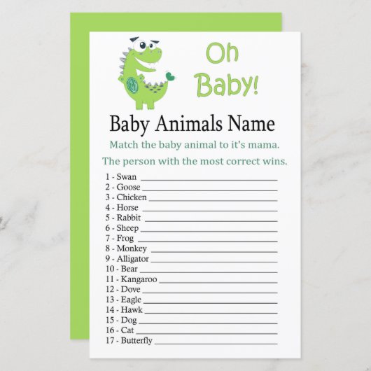 恐竜の赤ちゃん動物の名前ゲーム (正面/裏面)