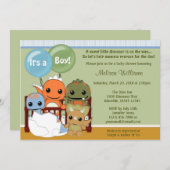 恐竜の赤ちゃん歓迎会のご案内　男の子です　DAPC 招待状 (正面/裏面)