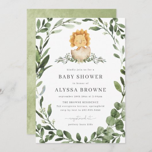 恐竜の赤ちゃん歓迎会の招待状 | かわいい恐竜テーマ 招待状 (正面/裏面)