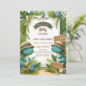 恐竜の赤ちゃん男の子シャワー 編集可能なカード 男の子用 招待状 (スタンド正面)