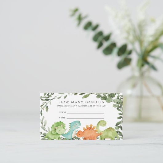 恐竜の赤ん坊のシャワーはキャンディの数を推測 エンクロージャーカード (スタンド正面)