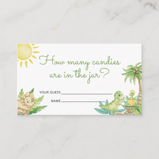 恐竜の赤ん坊のシャワーはキャンディの数を推測 エンクロージャーカード (正面)