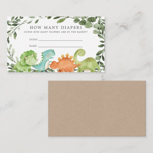 恐竜の赤ん坊のシャワーは、おむつの数を推測 エンクロージャーカード (正面/裏面)