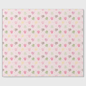 恐竜の足跡パターン女の子ピンクカラフル色 ラッピングペーパー (フラット)