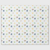 恐竜の足跡ブルーグリーンイエローボーイ誕生日 ラッピングペーパー (フラット)