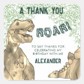 恐竜の轟音の誕生日パーティーありがとう スクエアシール (正面)