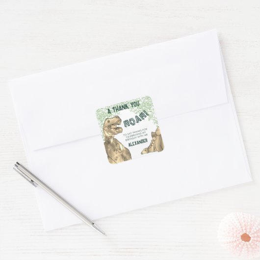 恐竜の轟音の誕生日パーティーありがとう スクエアシール (封筒)