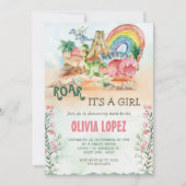 恐竜の轟音ベビーシャワーガールパーティー 招待状 (正面)