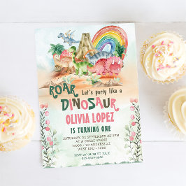 恐竜の轟音1st誕生日パーティーガール 招待状