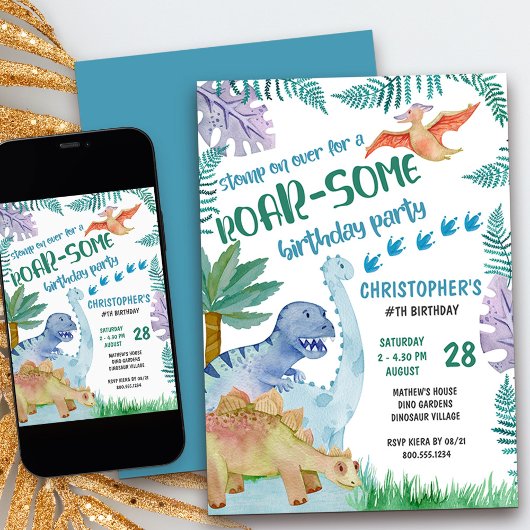 恐竜の轟音 – 誕生日パーティー少年たち任意の年齢 招待状