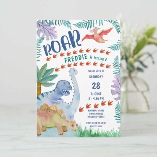 恐竜の轟音any年齢少年の誕生日招待状 招待状 (スタンド正面)