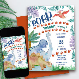 恐竜の轟音any年齢少年の誕生日招待状 招待状
