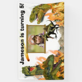 恐竜の轟音Tレックス炎隕石の誕生日 横断幕 (縦)