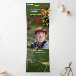 恐竜の轟音Tレックス絶滅した動物の少年のパーティー 三つ折りカード