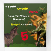 恐竜の轟音Tレックス絶滅した動物の少年のパーティー 三つ折りカード (内部最初)