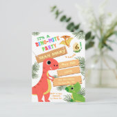 恐竜の迫力満点の誕生日パーティーへようこそ! ポストカード (スタンド正面)