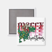 恐竜の運サンタクロースのクリスマス マグネット (正面/裏面)