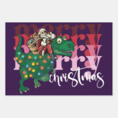 恐竜の運サンタクロースのクリスマス ラッピングペーパーシート (正面3)