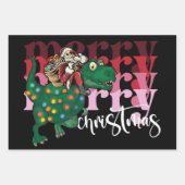 恐竜の運サンタクロースのクリスマス ラッピングペーパーシート (正面2)