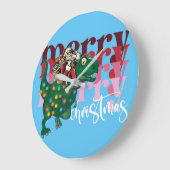 恐竜の運サンタクロースのクリスマス ラージ壁時計 (傾斜)