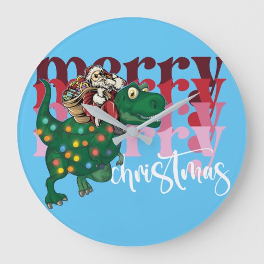 恐竜の運サンタクロースのクリスマス ラージ壁時計 (正面)