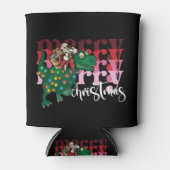 恐竜の運サンタクロースのクリスマス 缶クーラー (正面)