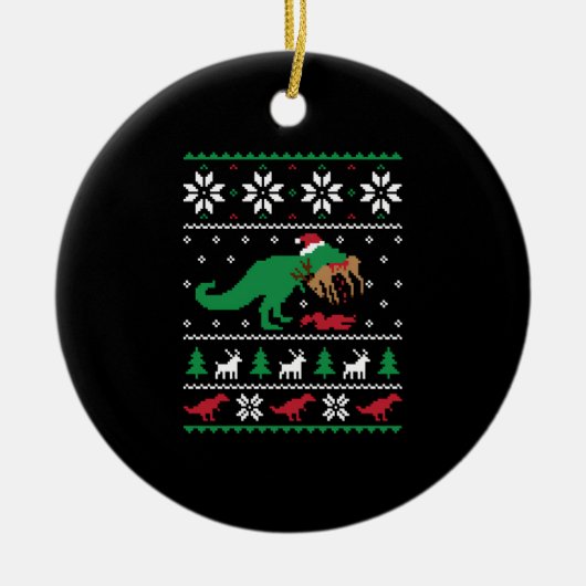 恐竜の醜いクリスマスおもしろいクリスマス セラミックオーナメント (正面)