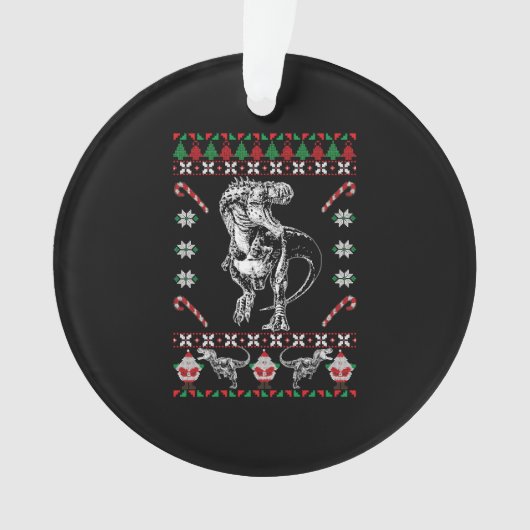 恐竜の醜いクリスマスセーターおもしろいホリデー オーナメント (正面)