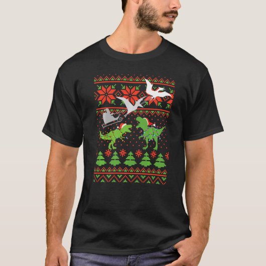 恐竜の醜いクリスマスセーター子供へ Tシャツ (正面)