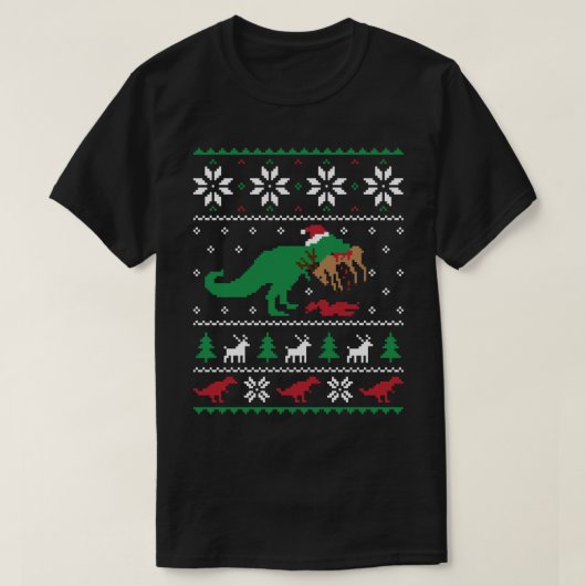 恐竜の醜いクリスマスセーター – おもしろいクリスマス Tシャツ (デザイン正面)