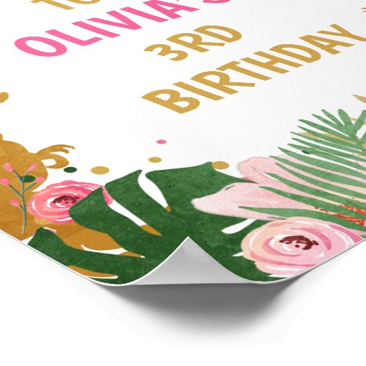 恐竜の金ゴールドガール葉のジャングルウェルカムサイン ポスター (角)